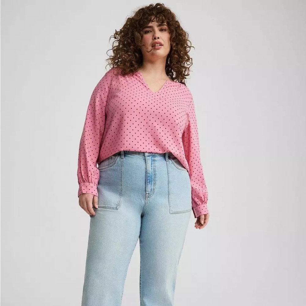 torrid Pink Polka Dot V-Neck Blouse